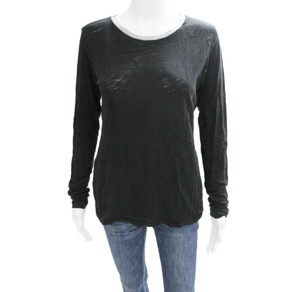 Goldie Womens Basic Black Crew Neck Long Sleeve Pima Cotton T-Shirt Size M